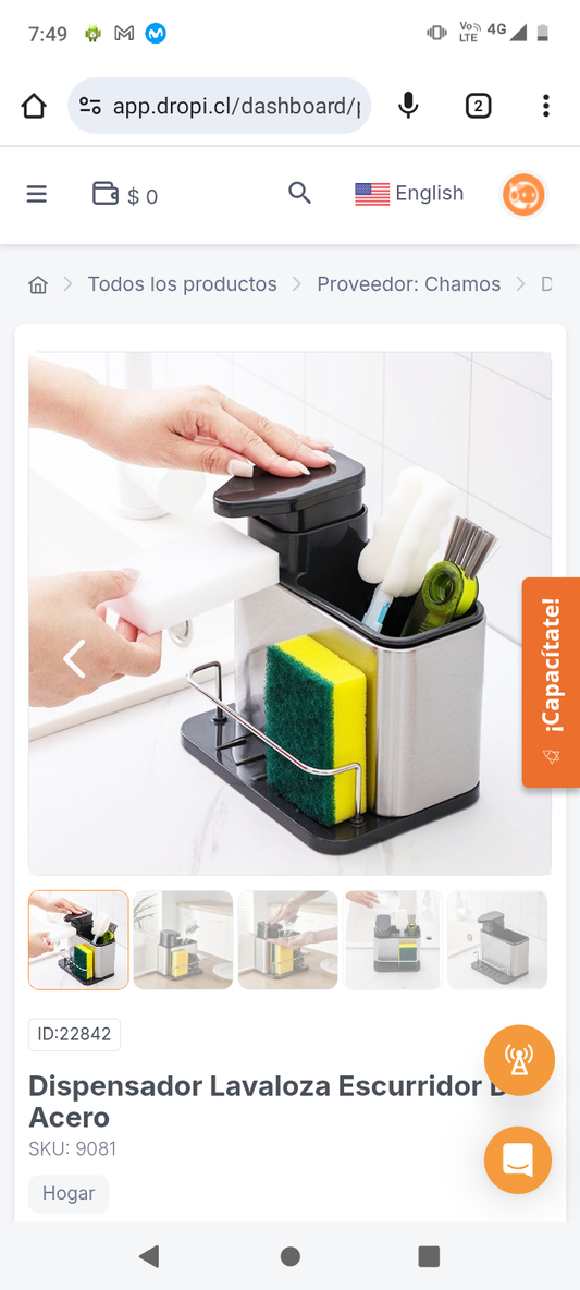 Dispensador Lavaloza Escurridor De Acero
