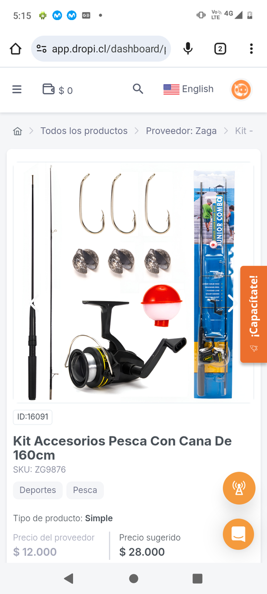 Kit Accesorios Pesca Con Cana De 160cm