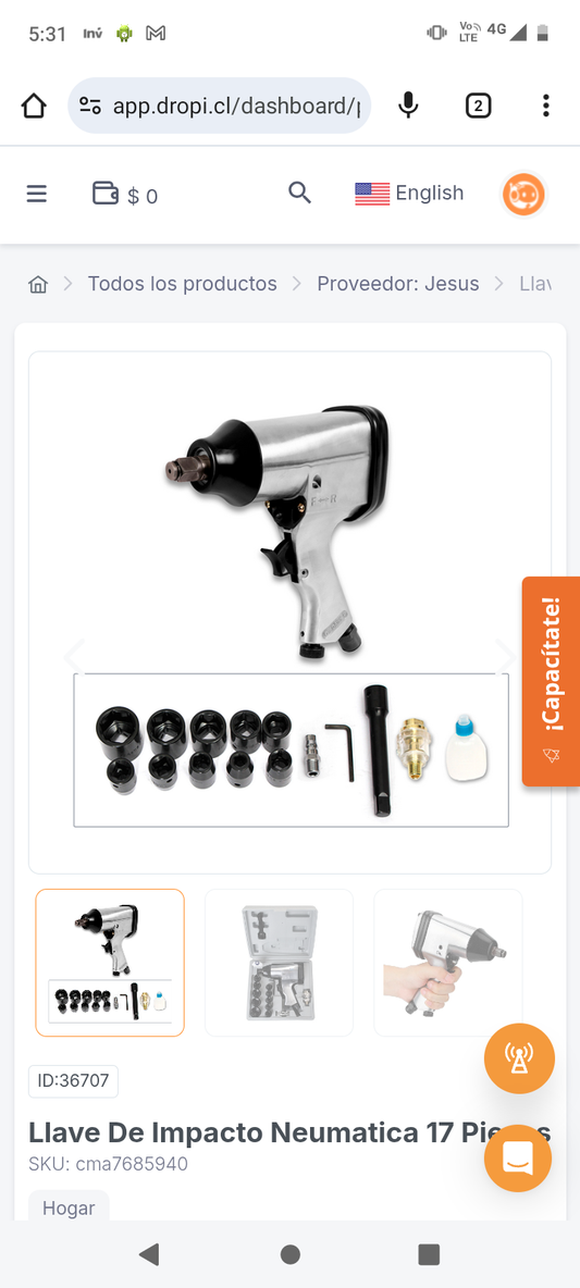 Llave De Impacto Neumatica 17 Piezas