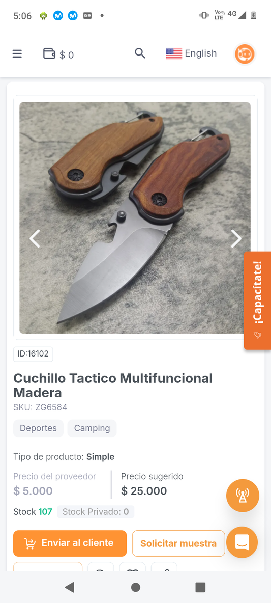 Cuchillo Tactico Multifuncional Madera